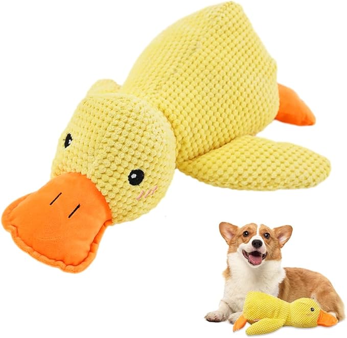 Quack-Quack Duck Dog Toy,Durable Plush Chew Toy with Sounds,Stuffed Plush Calming Duck Dog Toy for Indoor Puppies and Senior Pups (Yellow, Large)