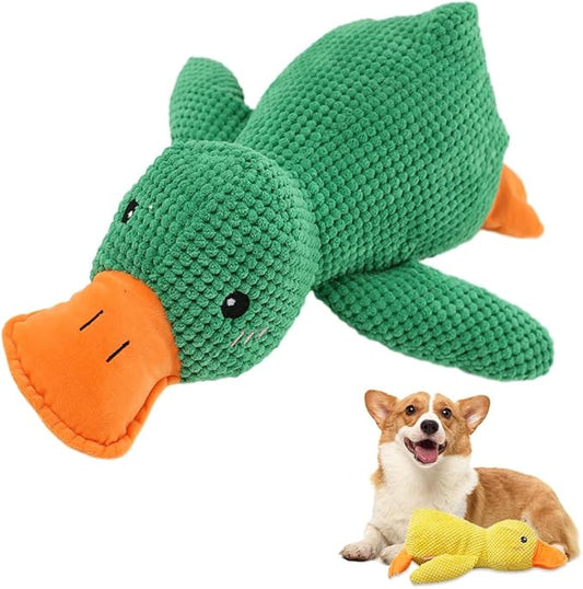 Quack-Quack Duck Dog Toy,Durable Plush Chew Toy with Sounds,Stuffed Plush Calming Duck Dog Toy for Indoor Puppies and Senior Pups (Green, Small)