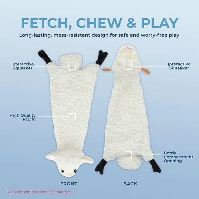 2-in-1 Stuffless Squeaky Dog Toys with Soft, Durable Fabric for Small, Medium, and Large Pets by Best Pet Supplies - No Stuffing for Indoor Play, Sheep, Cow, size L