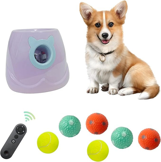 ptlsy Automatic Dog Ball Launcher Interactive Puppy Pet Ball Indoor Thrower Machine for Small and Medium Size Dogs, 3 Balls Included (2 inch) (Purple, Remote)