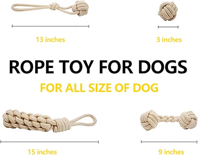 Dog Chew Toys-Puppy Tug Toys-Natural Cotton Rope-Pets Teething Interactive Knots for Small Medium Dog Mutt (Set of 4)