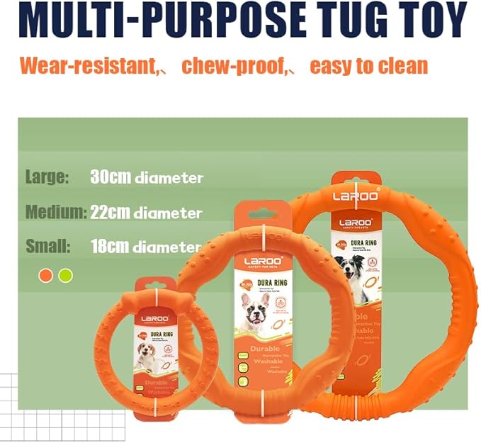 LaRoo Floatable Dog Frisbee, Fetch Toy & Ring Tug Toy - Teething Relief, Catch, Water Fun, Pet Training Outdoor Durable Chew Toys for Small Medium Dogs (Orange)