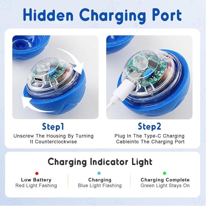 2025 New Interactive Dog Ball Toys, Vibrating Dog Ball, Moving Dogs Balls, Automatic Rolling Balls Toys, USB Rechargeable for Small Medium Dogs (Blue)