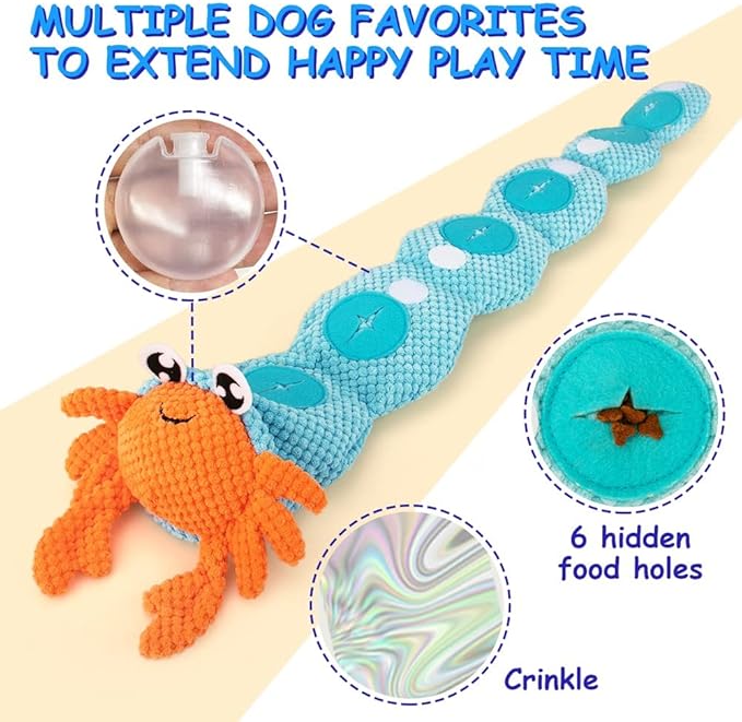 AWOOF Hermit Crab Shape Squeaky Dog Chew Toys - Interactive Snuffle Toys for Small & Medium Dogs, Release Stress & Train Natural Foraging Instincts