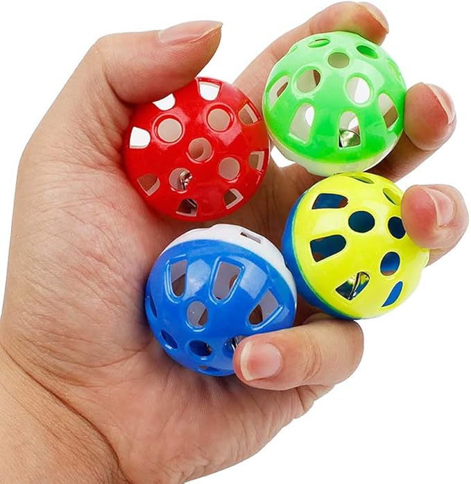12PCS 4CM Cat Toy Ball with Bell, Pet Ball Kitten Toy with Bell Cat Jingle Balls for Cats Kitten, Plastic Jingle Balls Pounce Chase Rattle Toys, Random Color