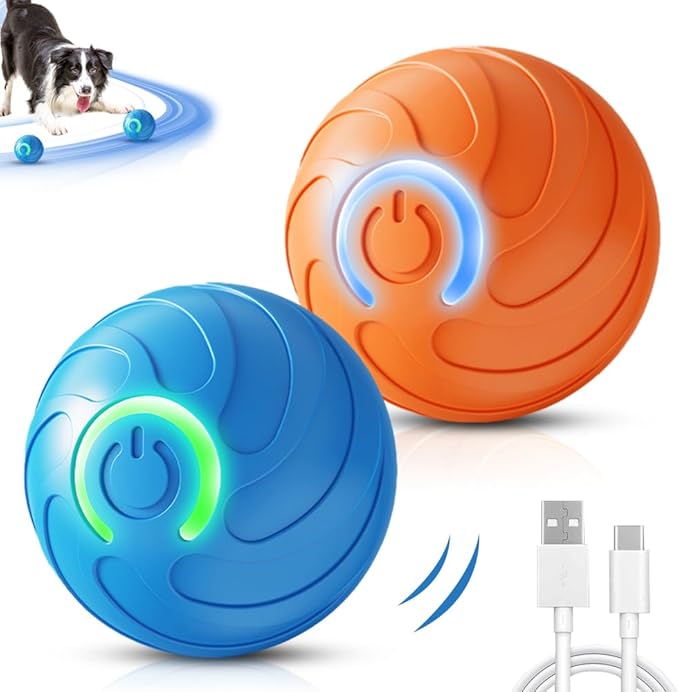 2025 New Interactive Dog Ball Toys, Vibrating Dog Ball, Moving Dogs Balls, Automatic Rolling Balls Toys, USB Rechargeable for Small Medium Dogs (Blue+Orange)