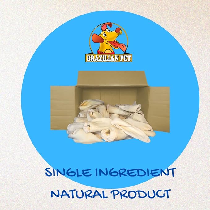 Brazilian Pet 100% Natural Real Cow Ears (50 Pack) Prime Dog Chews, Over 5 inches Free Range Grass Fed Cattle, No additives, Chemicals or Hormones