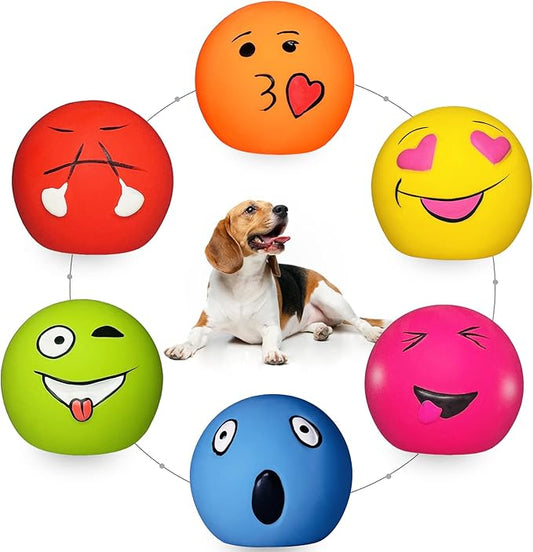 Squeaky Dog Toys for Medium Dogs, Soft Latex Squeaky Dog Balls, Smile Dog Toys 6pcs Round Balls for Small, Medium Breeds