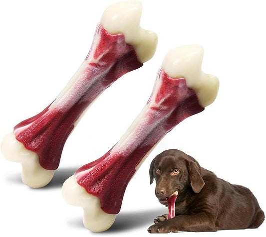 2 Pack Dog Chew Toys for Aggressive Chewers, Beef Flavor Indestructible Nylon Puppy Bone Tough Teething & Calming for Large Medium Breeds(20lbs-75lbs) Birthday Gift Christmas