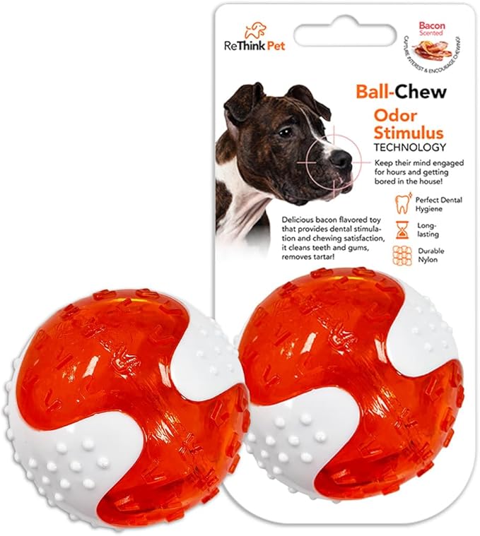 Chew Ball for Dogs, Bacon Scented Durable Dog Ball Toy, Long-Lasting & Tough Balls for Oral Health, Odor Stimulating Dog Toys for Aggressive Chewers