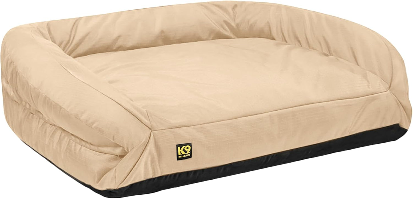 K9 Ballistics Tough Orthopedic Medium Bolster Dog Bed - Washable, Durable and Water Resistant Dog Bed - Made for (M) Medium Dogs, 33"x27", Sandstone