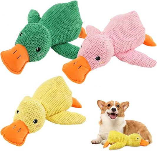 Quack-Quack Duck Dog Toy,Durable Plush Chew Toy with Sounds,Stuffed Plush Calming Duck Dog Toy for Indoor Puppies and Senior Pups (Yellow+Pink+Green, Small)