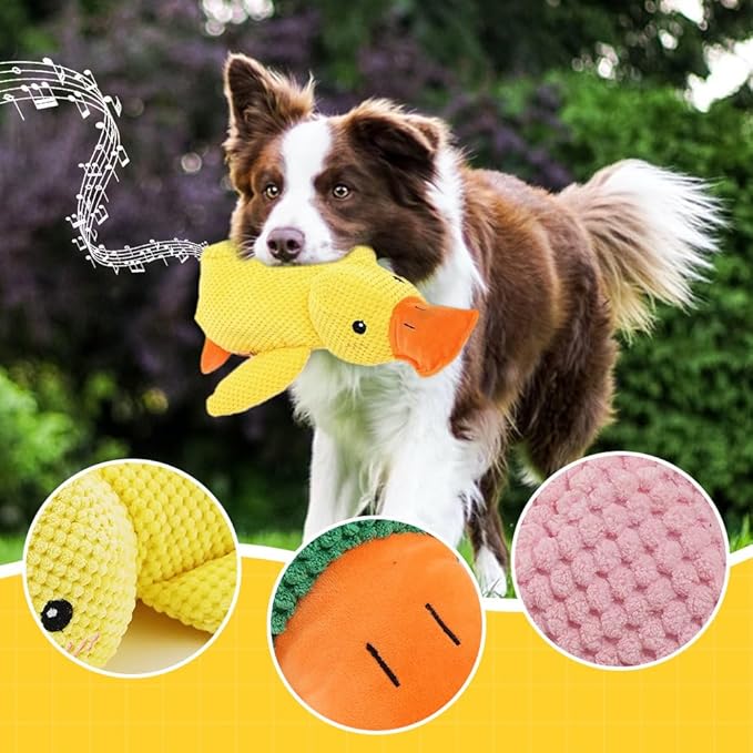 Quack-Quack Duck Dog Toy,Durable Plush Chew Toy with Sounds,Stuffed Plush Calming Duck Dog Toy for Indoor Puppies and Senior Pups (Yellow, Medium)