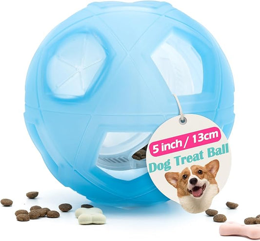 LumoLeaf Dog Treat Ball Toy, 5” Interactive Puzzle Toy for Small & Medium Dogs, Adjustable Difficulty Treat Dispenser, Slow Feeder for Mental Stimulation & Boredom Relief, Blue, 13cm