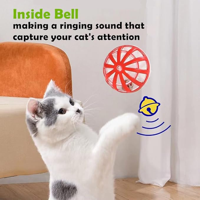 Cat Jingle Balls Toys 10Pcs 6 Styles for Indoor Cats - Plastic Lattice Cat Balls with Bells Kitten Rattle Toy, Gift Box and 1.5"