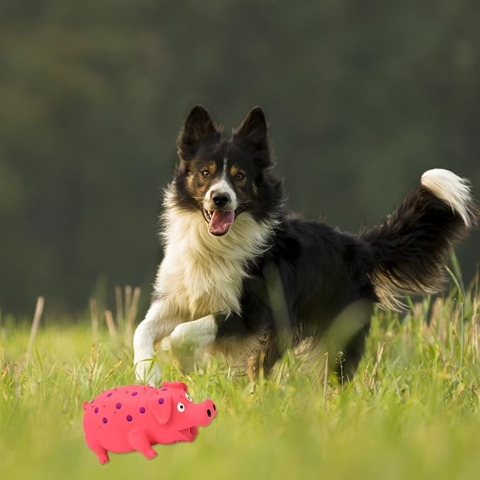 Pig Squeaky Dog Toy, 2 PCS Interactive Rubber Dog Chew Toy - Durable Latex Spot Grunting Pig Toys That Oink for Small Medium Large Dogs (Yellow, Pink)