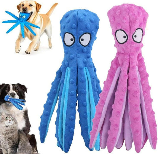 Whiskerspot Eco-Friendly Octopus Plush Dog Toy - No Stuffing, Durable and Fun Chew Toy for Dogs, Blue and Green (A)