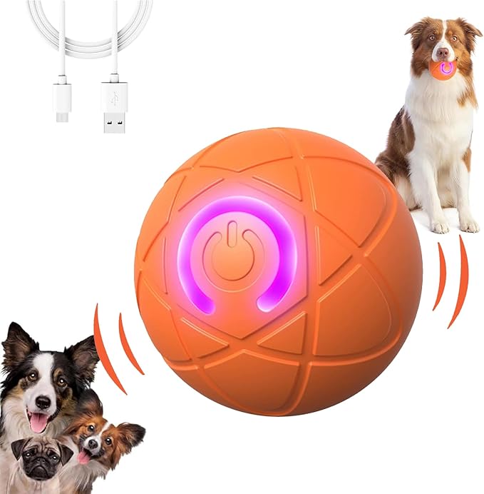 Interactive Duraspin Dog Ball, Self-Bouncing Vibrating & Auto-Rolling, Auto Stop Touch Start Jumping Ball Toy for Small/Medium Dogs (52mm, Orange)