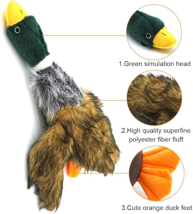 JKW Mallard Duck Plush & Stuffed Toys, Squeaky Medium & Large Duck Dog Toys, 16'', 1 Pack
