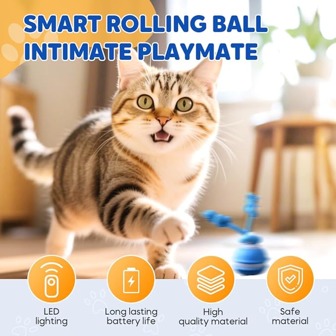 Interactive Dog Toys, Smart Touch-Activated Automatic Rolling Ball, USB Rechargeable Bouncing Dog Ball, Suitable for Cats and Small to Medium-Sized Puppies (Orange)