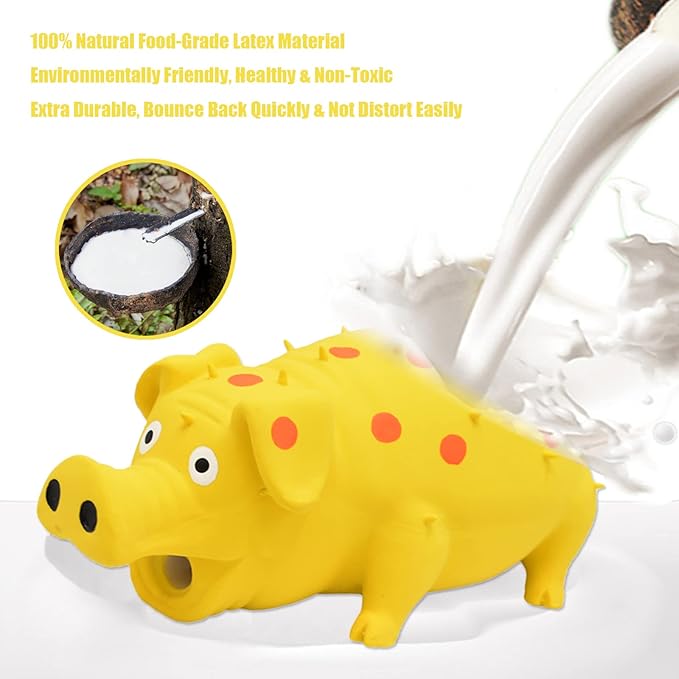 Pig Squeaky Dog Toy, 2 PCS Interactive Rubber Dog Chew Toy - Durable Latex Spot Grunting Pig Toys That Oink for Small Medium Large Dogs (Orange, Yellow)