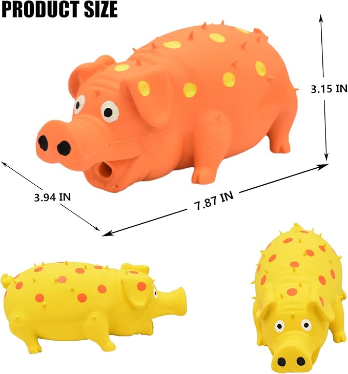Pig Squeaky Dog Toy, 2 PCS Interactive Rubber Dog Chew Toy - Durable Latex Spot Grunting Pig Toys That Oink for Small Medium Large Dogs (Orange, Yellow)
