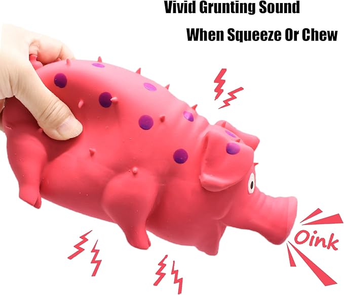 Pig Squeaky Dog Toy, 2 PCS Interactive Rubber Dog Chew Toy - Durable Latex Spot Grunting Pig Toys That Oink for Small Medium Large Dogs (Yellow, Pink)