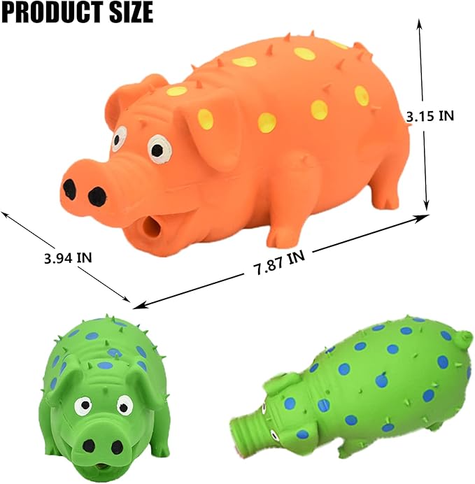Pig Squeaky Dog Toy, 2 PCS Interactive Rubber Dog Chew Toy - Durable Latex Spot Grunting Pig Toys That Oink for Small Medium Large Dogs (Orange, Green)