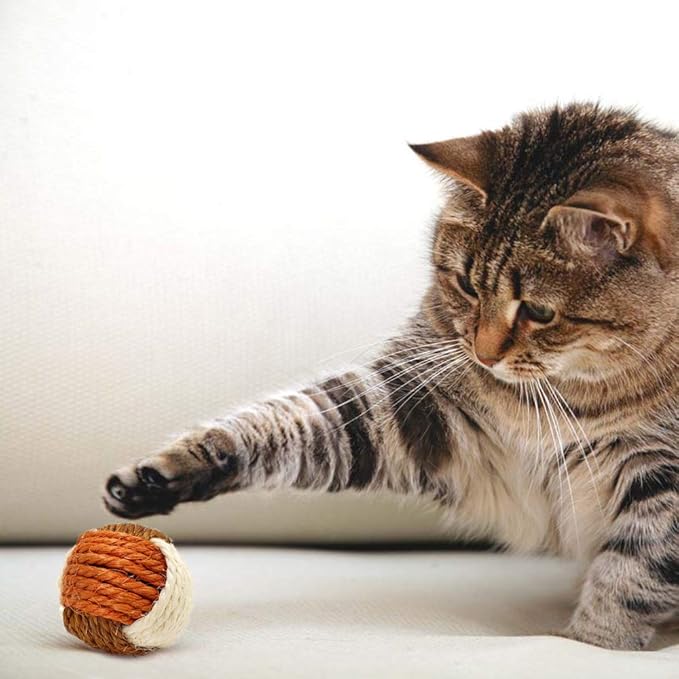 6Pcs Cat Toy Sisal Ball Pet Scratching Ball Chew Eco-Friendly Toy Pets Interactive Toy Bite and Wear Resistant(Random Color)