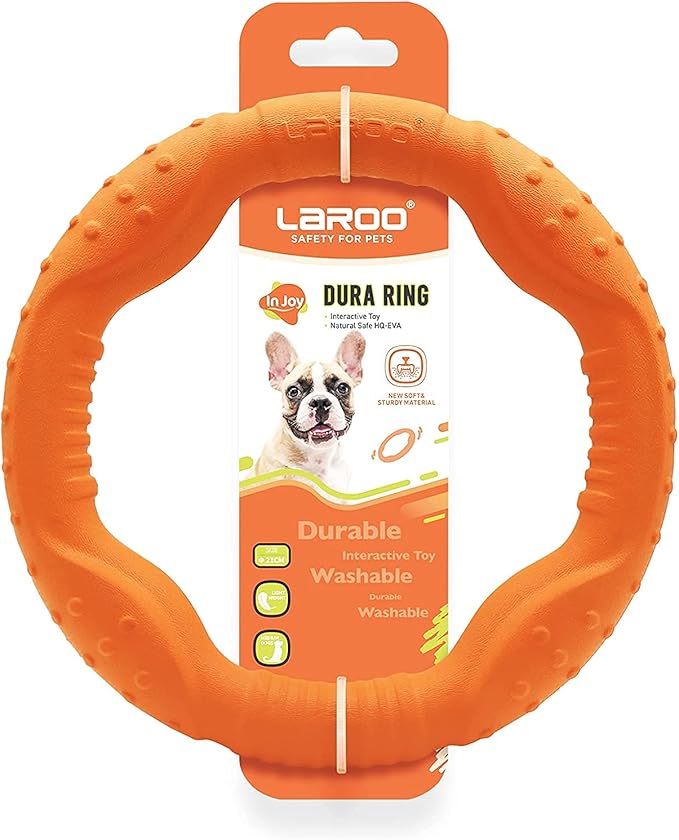 LaRoo Floatable Dog Frisbee, Fetch Toy & Ring Tug Toy - Teething Relief, Catch, Water Fun, Pet Training Outdoor Durable Chew Toys for Small Medium Dogs (Orange)