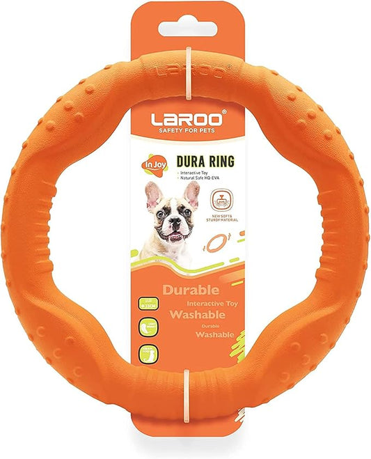 LaRoo Floatable Dog Frisbee, Fetch Toy & Ring Tug Toy - Teething Relief, Catch, Water Fun, Pet Training Outdoor Durable Chew Toys for Small Medium Dogs (Orange)