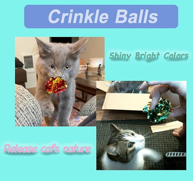 100Pcs Cat Toys Assortment - Interactive Kitten Toy Bundle with Sparkle Balls, Premium Silent Soft Pom Poms, Crinkle Balls & Spring Toys for Indoor Cats & Kittens