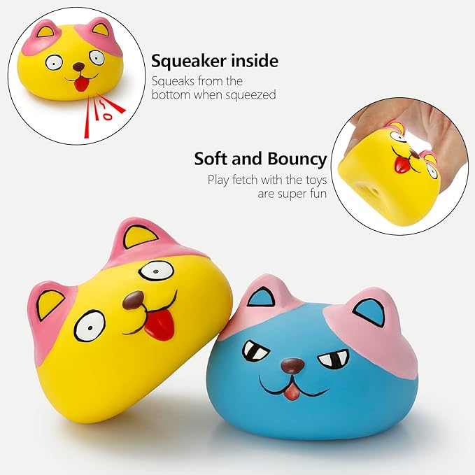Squeaky Dog Toys Funny Animal Dog Balls for Puppy Mini Small Pet Dogs 6 Pcs/Set (Cat)