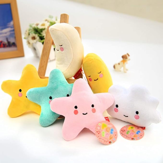 Pet Bite Squeaky Toys Smile Star Cute Stuffed Toys for Dogs Puppy Biting BB Sound Chew Squeaker Cloud Shape Plush Toy for Cats & Small Animals Exercise Entertainment,3 Pack (Star)
