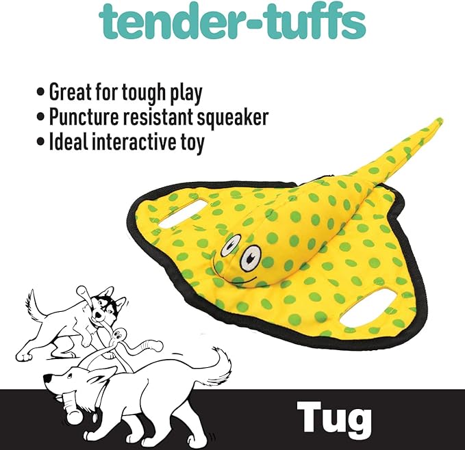 SmartPetLove Snuggle Puppy Tender-Tuffs Tug of War Dog Toy - Extra Large Yellow Stingray Big Ray with Puncture Resistant Squeaker