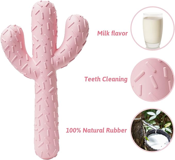 MewaJump Dog Chew Toys, Tough Rubber Dog Toys for Aggressive Chewers, Cactus Dog Toy for Training and Cleaning Teeth, Pink Cute Dog Toys for Medium/Large Dog