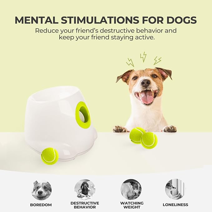 ALL FOR PAWS Automatic Dog Ball Launcher, Interactive Ball Thrower Dog Toys Includes 3pcs Tennis Balls for Small/Medium Dogs