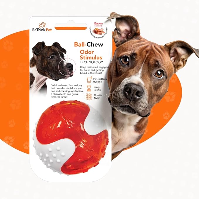 Chew Ball for Dogs, Bacon Scented Durable Dog Ball Toy, Long-Lasting & Tough Balls for Oral Health, Odor Stimulating Dog Toys for Aggressive Chewers
