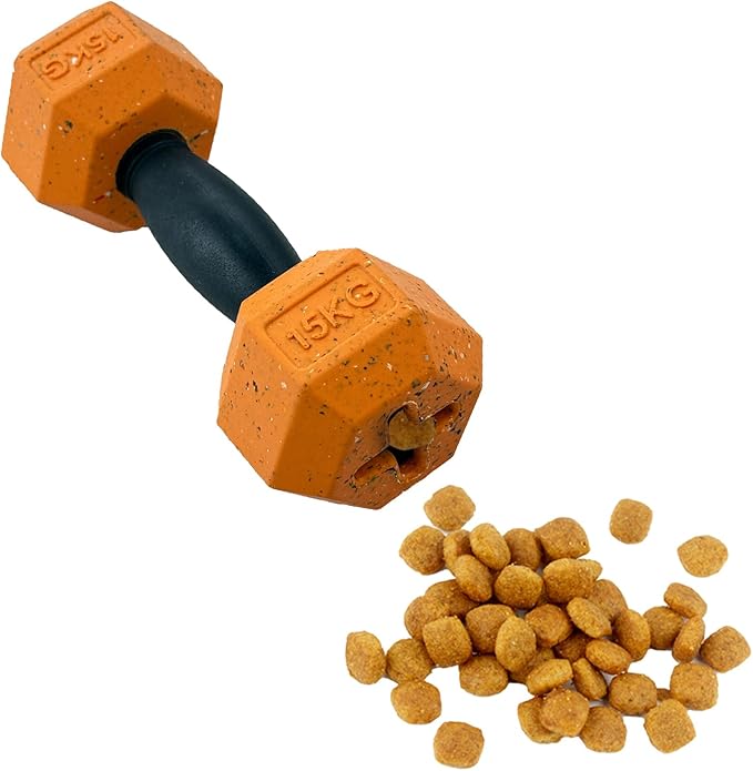 Max Fusion Made with Nike Grind, Dumbbell Dog Toy, Orange Treat Dispenser, Natural Rubber Chew Toy for Small & Medium Dog Breeds & Puppies, Dental Health, Puzzle, Reward Play, Training Toy