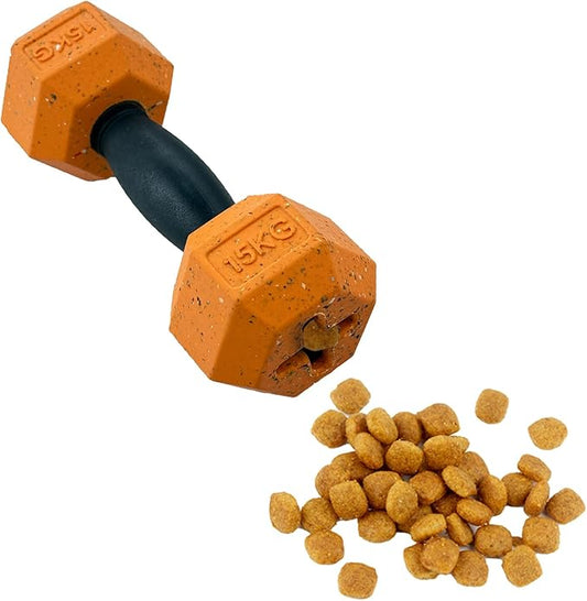 Max Fusion Made with Nike Grind, Dumbbell Dog Toy, Orange Treat Dispenser, Natural Rubber Chew Toy for Small & Medium Dog Breeds & Puppies, Dental Health, Puzzle, Reward Play, Training Toy