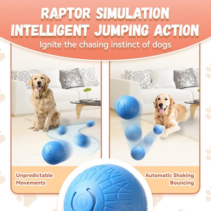 Smart Jumping Ball for Dogs, Smart Jumping Ball Dog Toy with Two Modes, Viral Shaky Toy for Dogs, Automatic Interactive Bouncing Balls with Rechargeable Battery Endless Playtime (Orange+Blue)