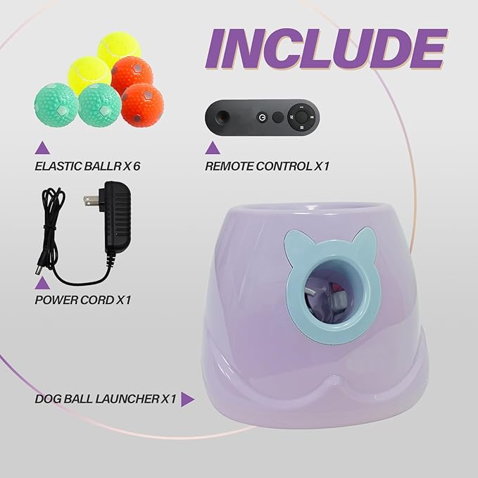 ptlsy Automatic Dog Ball Launcher Interactive Puppy Pet Ball Indoor Thrower Machine for Small and Medium Size Dogs, 3 Balls Included (2 inch) (Purple, Remote)