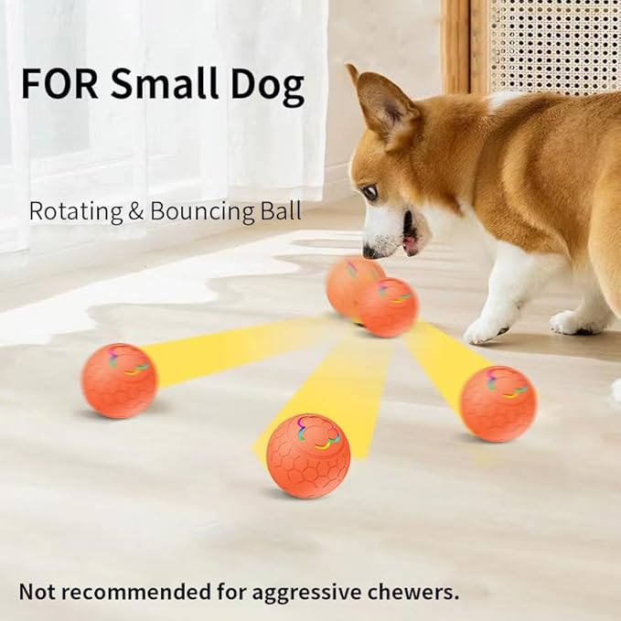 Smart Interactive Dog Toys Ball, Auto Bouncing Rotating Ball, Moving Pet Toys for Small Dogs Under 20 lbs - 2.2 Inch Puppy Toy for Indoor/Outdoor Play, USB Rechargeable, Fun Gift for Boredom, Orange