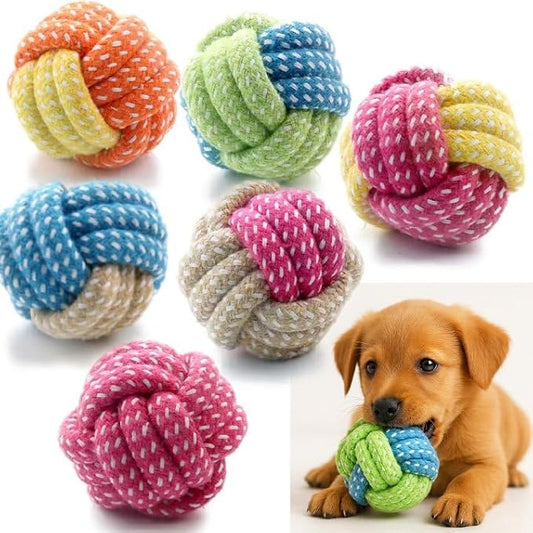 Pet Rope Ball Dog Toys, Colorful Knot Chew Balls, 6-Pack