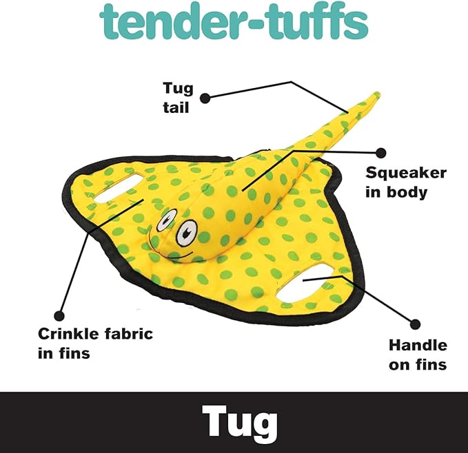 SmartPetLove Snuggle Puppy Tender-Tuffs Tug of War Dog Toy - Extra Large Yellow Stingray Big Ray with Puncture Resistant Squeaker