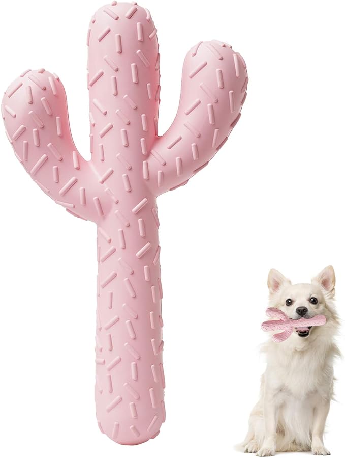 MewaJump Dog Chew Toys, Tough Rubber Dog Toys for Aggressive Chewers, Cactus Dog Toy for Training and Cleaning Teeth, Pink Cute Dog Toys for Medium/Large Dog
