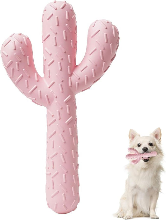 MewaJump Dog Chew Toys, Tough Rubber Dog Toys for Aggressive Chewers, Cactus Dog Toy for Training and Cleaning Teeth, Pink Cute Dog Toys for Medium/Large Dog