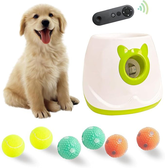 BESTHLS Automatic Dog Ball Launcher Interactive Tennis Ball Thrower Machine for Small Medium Dogs Fetching Distance 10-30ft (White2, Remote Included)