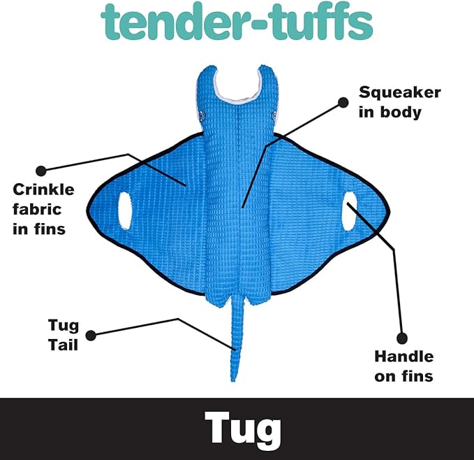 SmartPetLove Snuggle Puppy Tender-Tuffs - Extra Large Blue Stingray Big Ray Tug of War Plush Dog Toy - Great for Play and Interaction with Puncture Resistant Squeaker