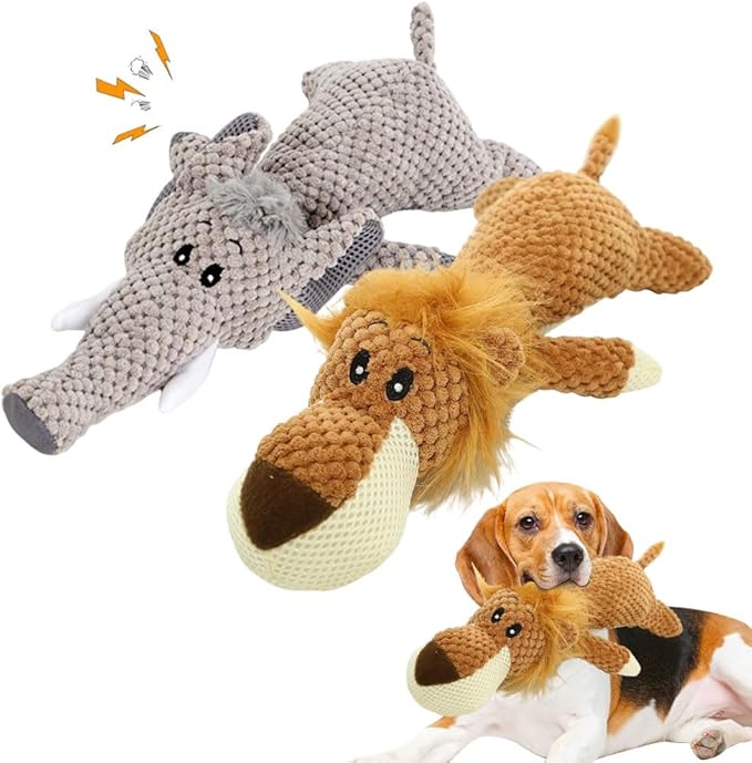 Dog Plush Toys for Aggressive Chewers, 2025 New Interactive Dog Toys for Heavy Chewers Durable Chew Toys Dog Plush Toy, Upgrade Dog Toys Indestructible Dog Puppy Squeaky Chew Toys (Grey+Brown)